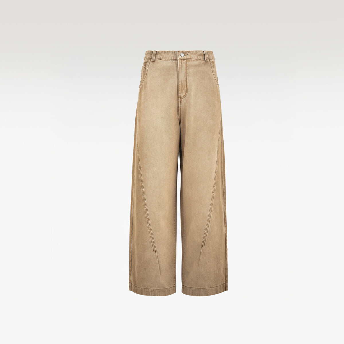 Dune Line Jeans | Wide Leg Paneled Denim - Vintage Sand Wash Earth Tone Streetwear Pants
