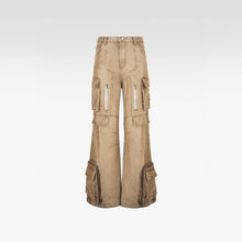 Dune Multi Zip Cargo Pants | Heavyweight Wide Leg Denim - Vintage Sand Wash Earth Tone Streetwear