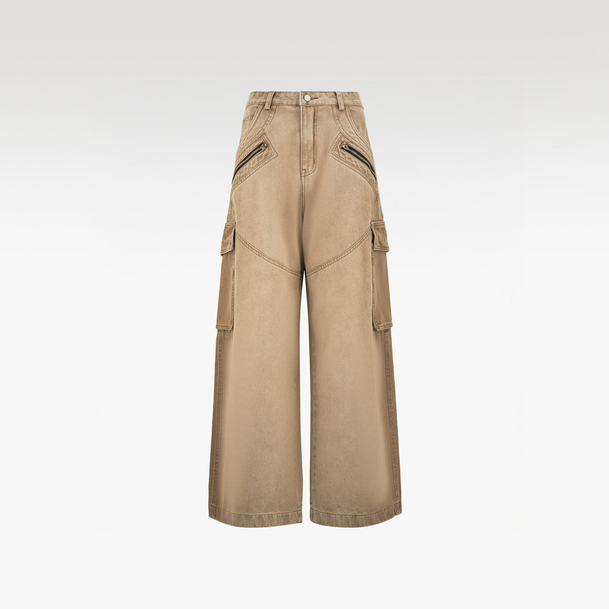 Dune Tact Zip Cargo Pants | Tactical Multi-Pocket Wide Leg Denim - Vintage Sand Wash Earth Tone Techwear