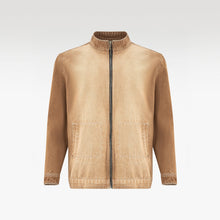 Dune Zip Denim Jacket | Vintage Sand Wash Mock Neck - Premium Heavyweight Slim-Fit Earth Tone Outerwear