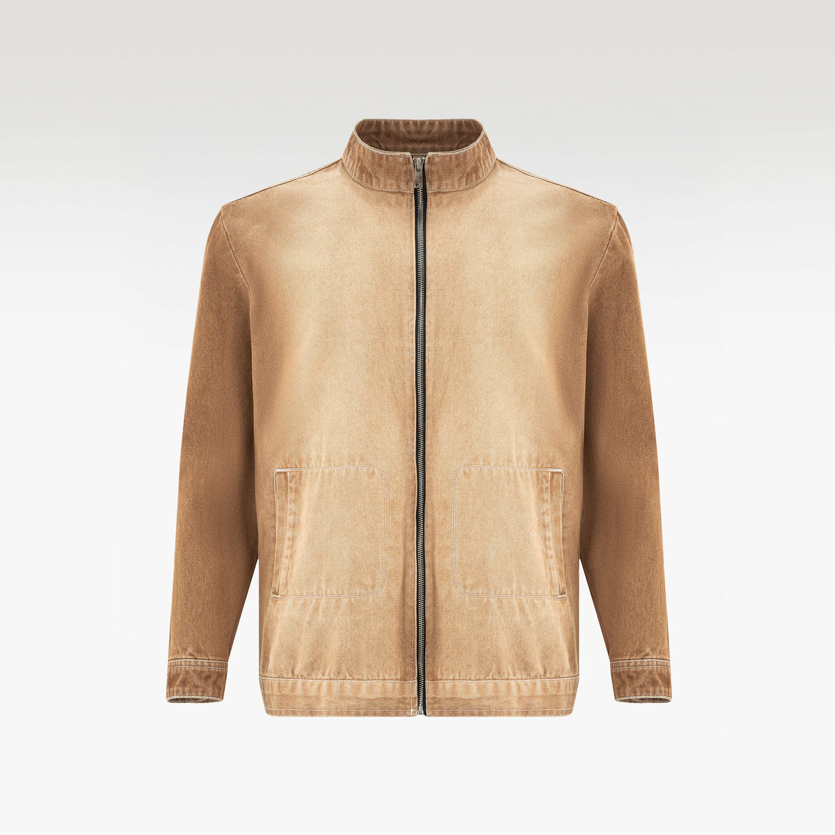 Dune Zip Denim Jacket | Vintage Sand Wash Mock Neck - Premium Heavyweight Slim-Fit Earth Tone Outerwear