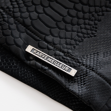 Cross Leather Shorts | Black Pythonskin Embossed Faux Leather Streetwear