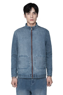 Fade Zip Denim Jacket | Vintage Indigo Fade Mock Neck - Premium Heavyweight Slim-Fit Streetwear Outerwear