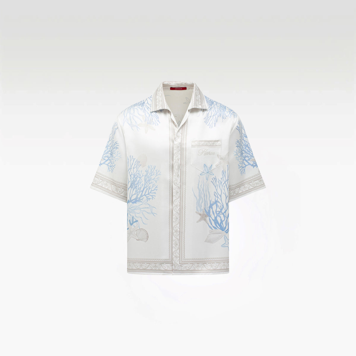 Rococo Coraline White Silk Shirt | Premium Printed Silk Taffeta White Base Ocean