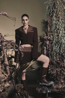 Wild Moss Blazer | Tailored Fit Faux Leather Cropped Structured Designer Streetwear