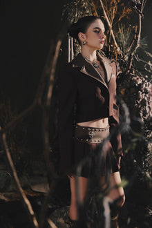 Wild Moss Blazer | Tailored Fit Faux Leather Cropped Structured Designer Streetwear
