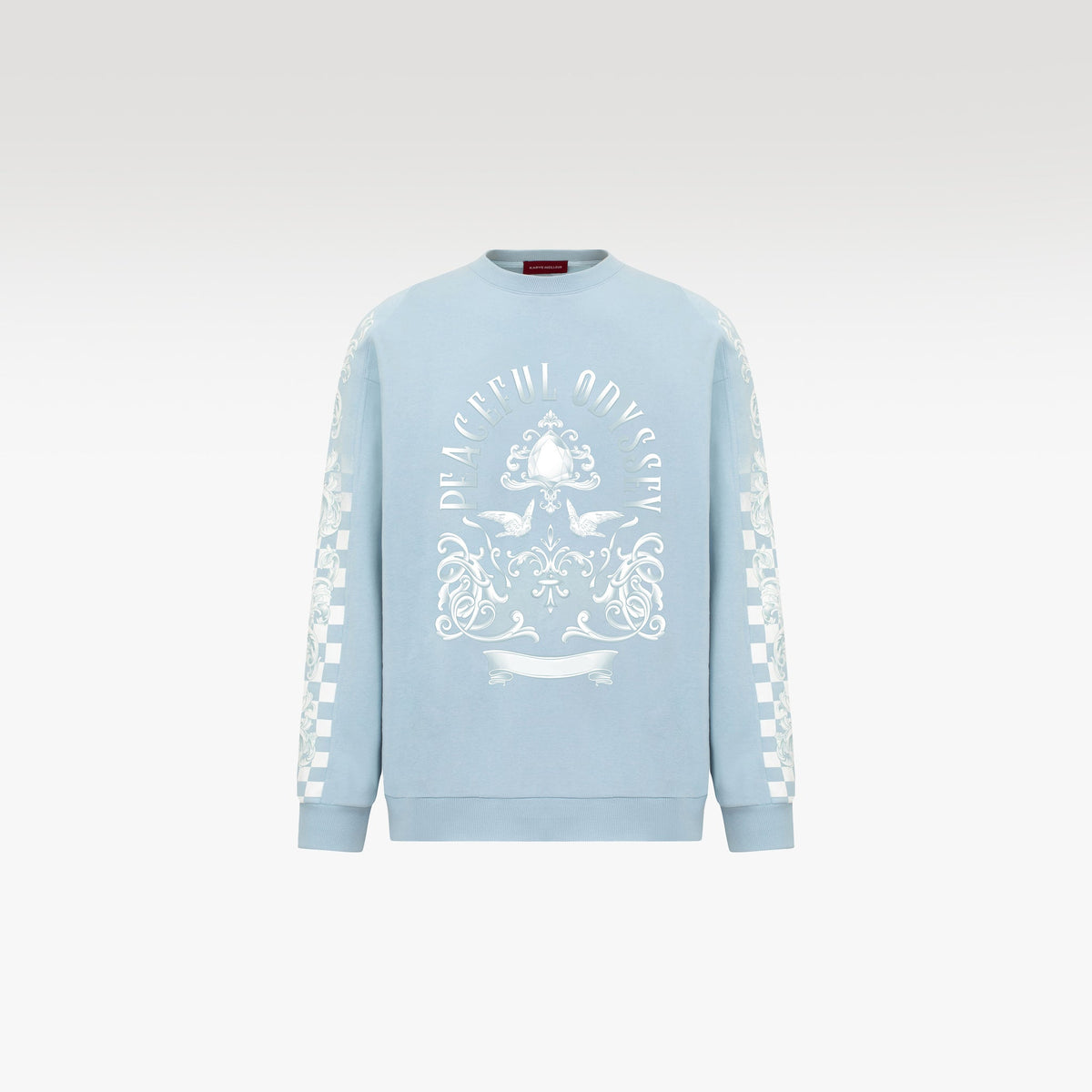 Gradient Long Sleeved Sweatshirt | Checkerboard Sleeve Accents Minimal Streetstyle