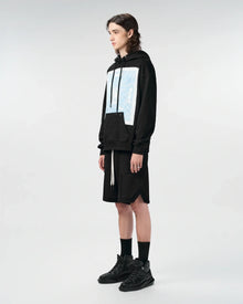 Meta Square Hoodie | Oversized French Terry Silk Panel Graphic Print Premium Streetwear