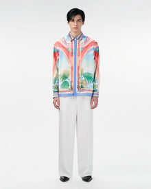 Paysage Long-Sleeved Silk Shirt | Premium Printed Silk Taffeta Cuban Collar Baroque Utopia Oasis Artwork