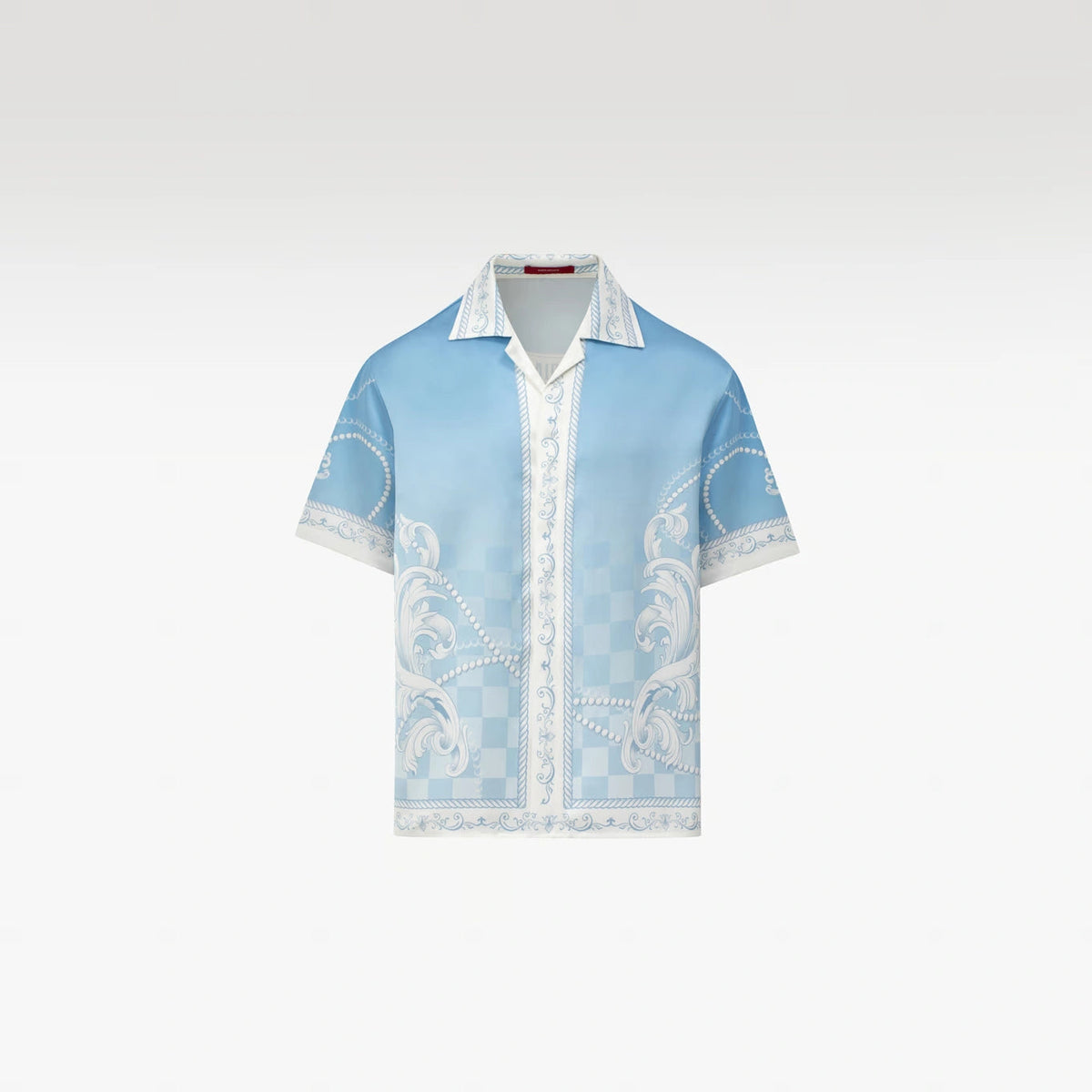 Epiphany Silk Shirt | Premium Printed Silk Cuban Collar Baroque Checkerboard Gradient Blue