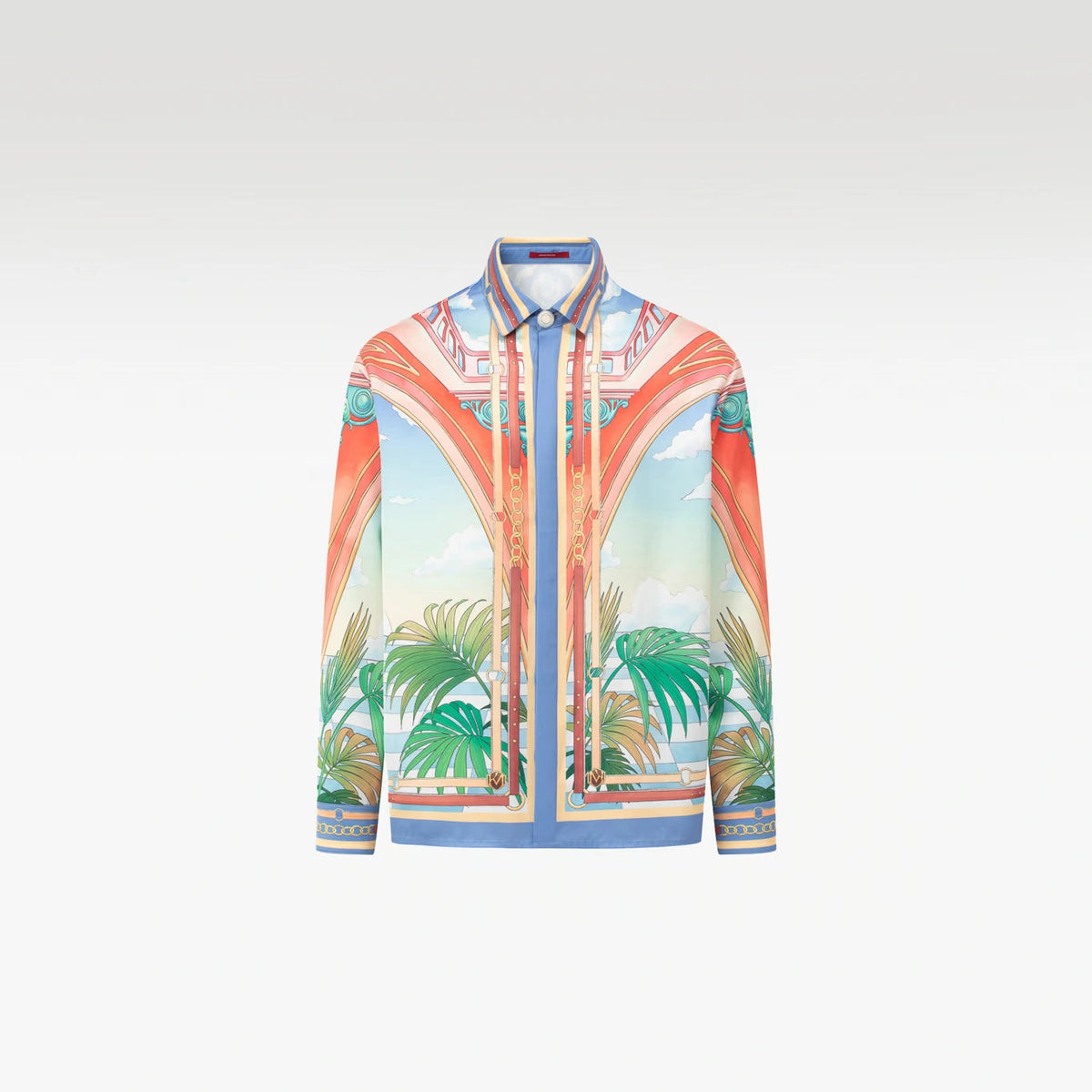 Paysage Long-Sleeved Silk Shirt | Premium Printed Silk Taffeta Cuban Collar Baroque Utopia Oasis Artwork