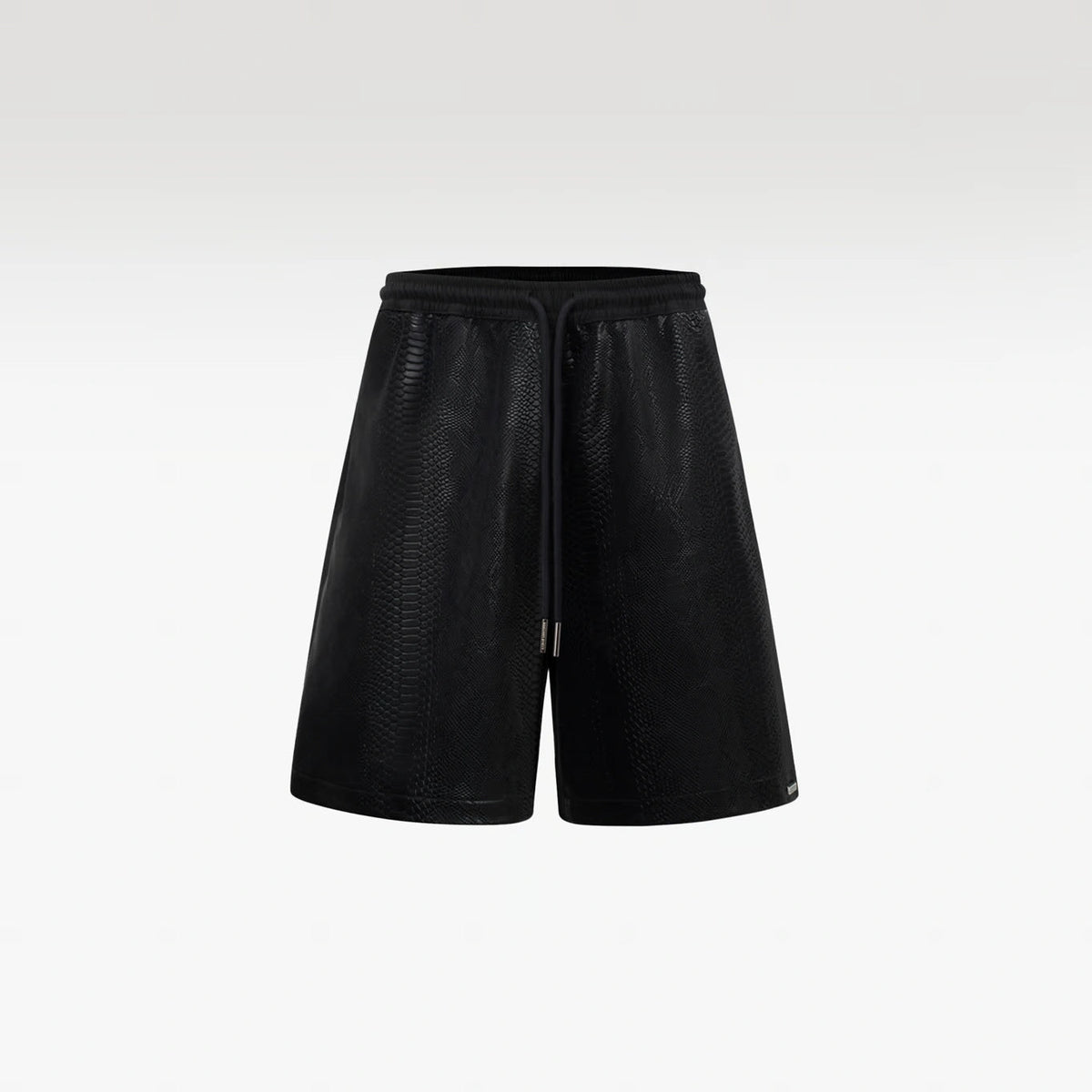 Cross Leather Shorts | Black Pythonskin Embossed Faux Leather Streetwear
