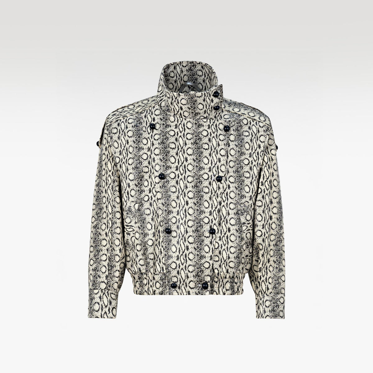 The Viper Commander Faux Leather Jacket | High-Collar Snake Print Structured Streetwear
