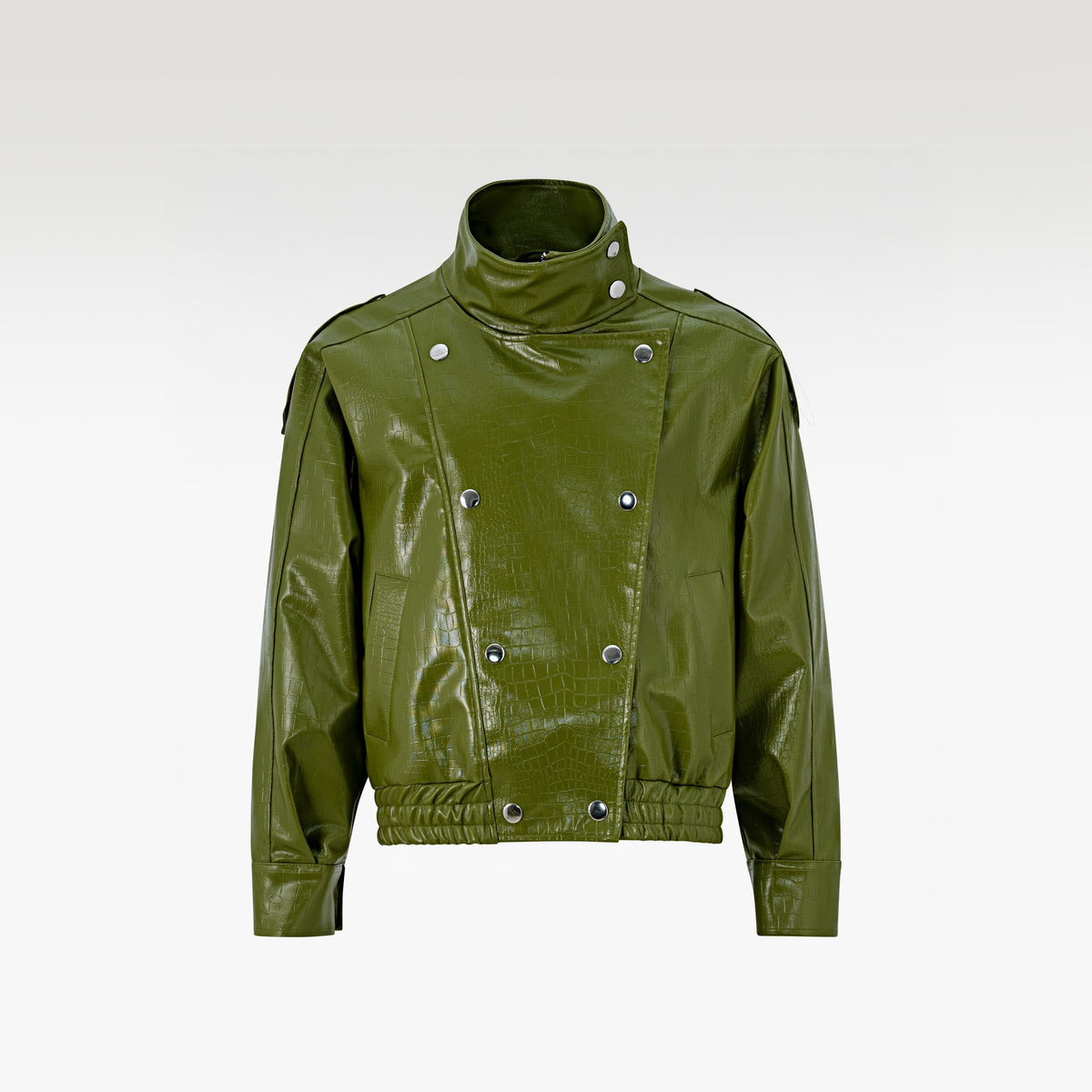The Obsidian Cipher Faux Leather Jacket | Green Croc Faux Leather Fit