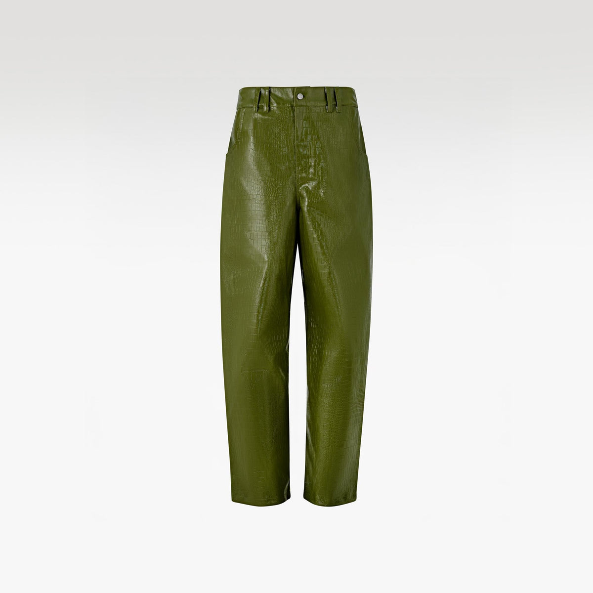The Obsidian Cipher PU Leather Pants | Green Croc Faux Leather Fit