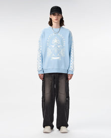 Gradient Long Sleeved Sweatshirt | Checkerboard Sleeve Accents Minimal Streetstyle