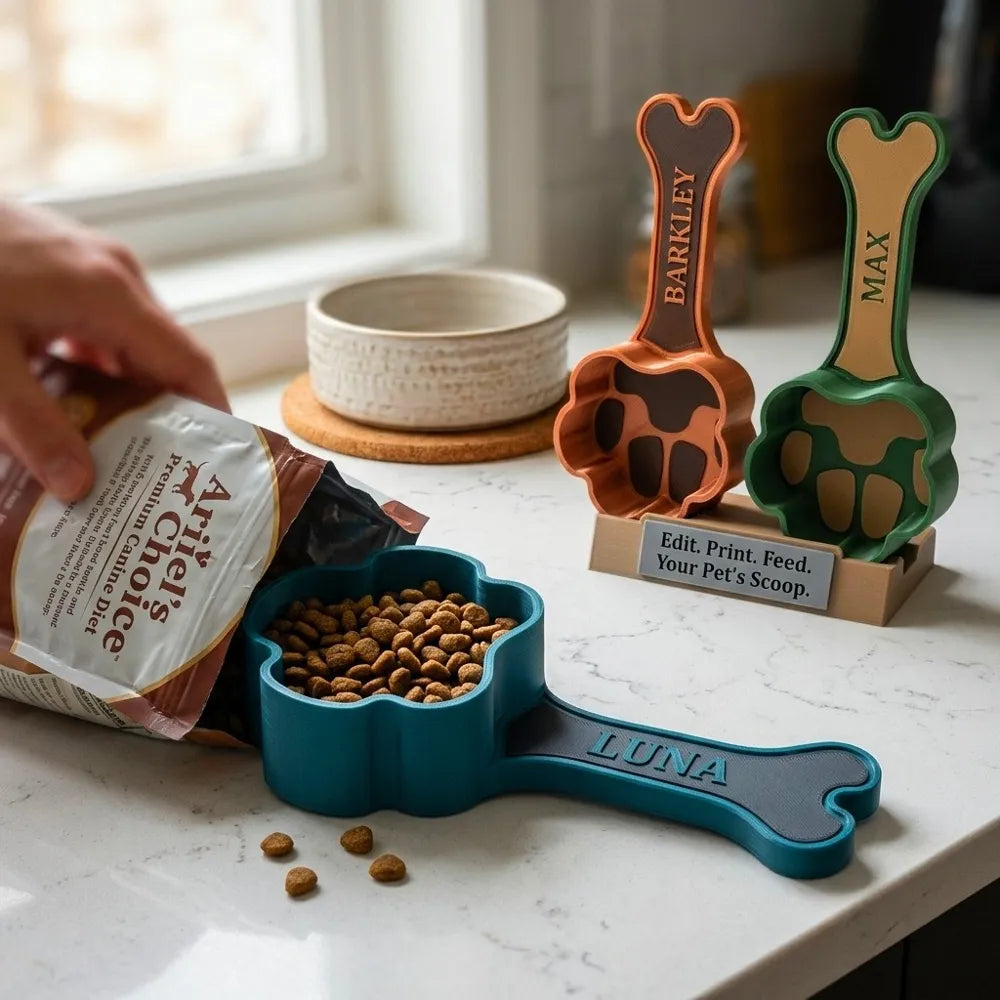 Personalized Paw & Bone Pet Food Scoop – Custom 3D Printed Dog Food Scooper