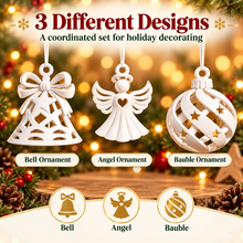 Christmas Ornaments Set of 3 – 3D Printed Bell, Angel & Spiral Bauble