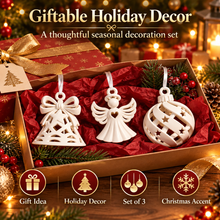 Christmas Ornaments Set of 3 – 3D Printed Bell, Angel & Spiral Bauble