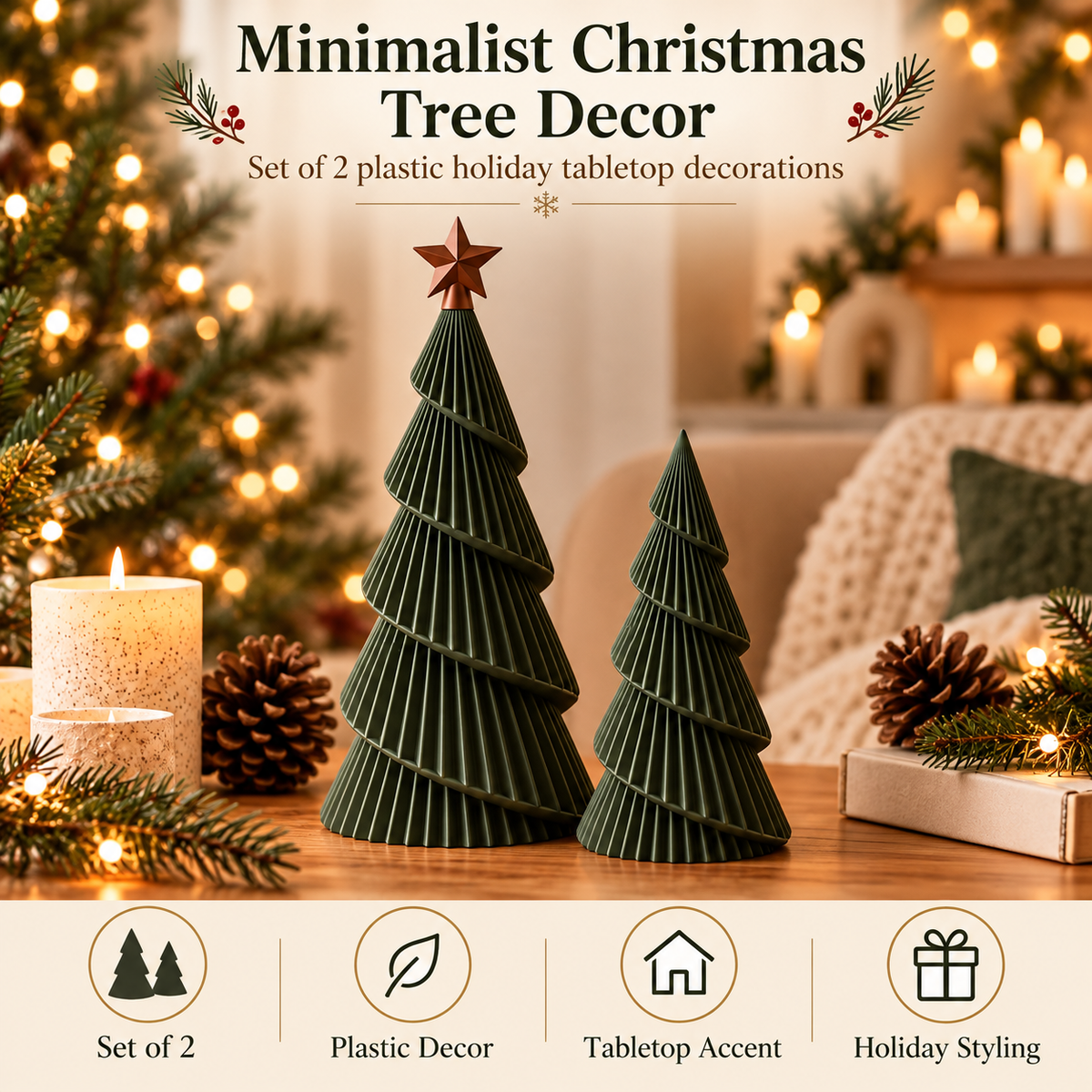 Minimalist Christmas Tree Decor – Set of 2 3D Printed Spiral Trees