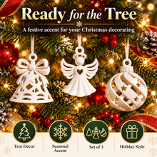 Christmas Ornaments Set of 3 – 3D Printed Bell, Angel & Spiral Bauble