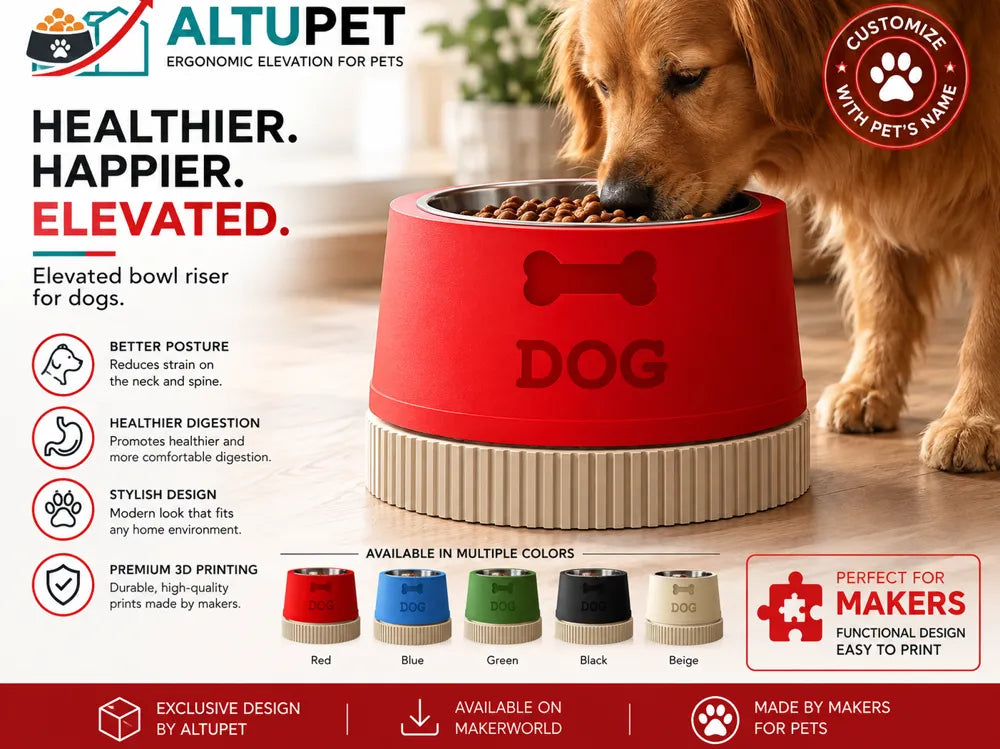 Personalized Elevated Dog Bowl Stand – Custom 3D Printed Pet Feeder