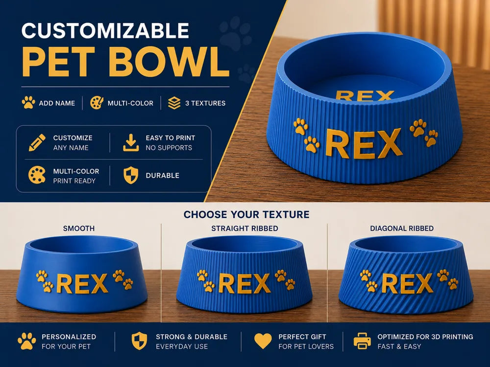 Personalized Pet Food Bowl – Custom 3D Printed Dog & Cat Bowl