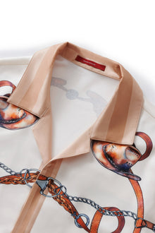 Rodeo Silk Shirt | Premium Printed Silk Taffeta Cuban Collar Short Sleeve Luxury Wild West Harness