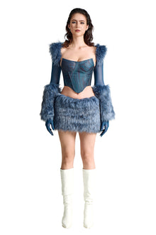 Siberian Siren Faux Fur Shrug | Premium Cobalt Blue Luxury Integrated-Glove Bolero