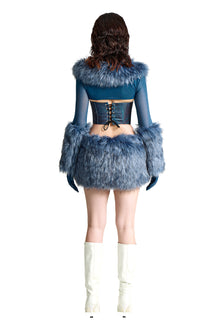 Siberian Siren Faux Fur Shrug | Premium Cobalt Blue Luxury Integrated-Glove Bolero