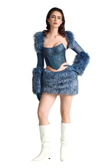 Siberian Siren Faux Fur Shrug | Premium Cobalt Blue Luxury Integrated-Glove Bolero