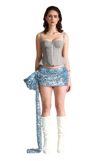 The Sovereign Peplum Corset | Premium Grey Faux Leather Structured Top