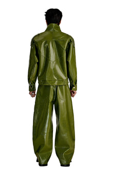 The Obsidian Cipher PU Leather Pants | Green Croc Faux Leather Fit