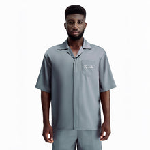 Silver Dust Silk Shirt | Premium Printed Silk Taffeta Cuban Collar Short Sleeve Minimalist Slogan