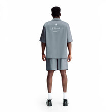 Silver Dust Silk Shirt | Premium Printed Silk Taffeta Cuban Collar Short Sleeve Minimalist Slogan