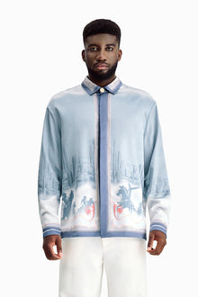 Bit Of Blue Long-Sleeved Silk Shirt | Premium Printed Silk Western Cowboy Streetstyle
