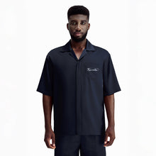 Obsidian Dust Silk Shirt | Premium Printed Silk Taffeta Black Cuban Collar