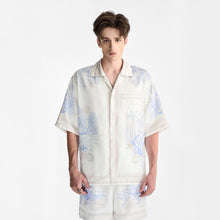 Rococo Coraline White Silk Shirt | Premium Printed Silk Taffeta White Base Ocean
