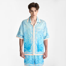 Iridescent Mosaic Silk Shirt | Premium Printed Silk Ocean Opulence Turquoise Pearl Gradient