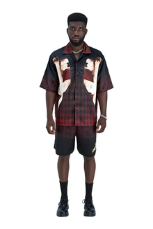 Phantom Silk Shorts | Printed Silk Taffeta - Card Iconography, Burgundy Fade