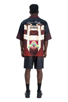 Phantom Silk Shorts | Printed Silk Taffeta - Card Iconography, Burgundy Fade