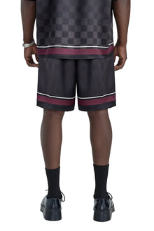 Lucky-K Silk Shorts | Printed Silk Relaxed Camp Collar Midnight Dice Checkerboard