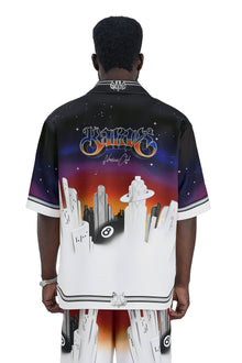 K City Silk Shirt | Printed Silk Camp Shirt Futuristic Cityscape