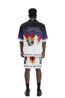 K City Silk Shirt | Printed Silk Camp Shirt Futuristic Cityscape