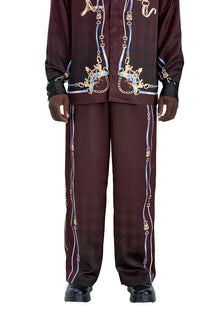 The Night Duke Silk Pants | Designer Silk Taffeta Card Print Resort Pants