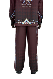 The Night Duke Silk Pants | Designer Silk Taffeta Card Print Resort Pants