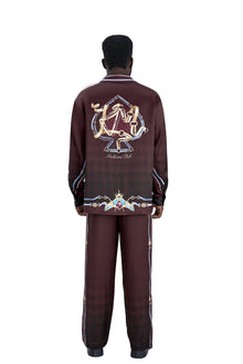 The Night Duke Silk Pants | Designer Silk Taffeta Card Print Resort Pants