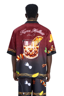 Agent 00K Silk Shirt | Printed Silk Taffeta Cuban Collar Short Sleeve Nightlife Cocktail