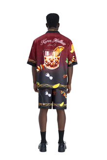 Agent 00K Silk Shirt | Printed Silk Taffeta Cuban Collar Short Sleeve Nightlife Cocktail
