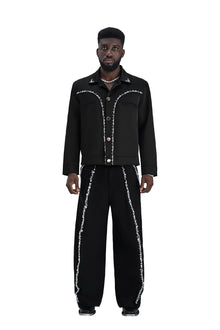 Midnight Glow Silk Trousers | Premium Black Silk Satin Pearl & Crystal Embellished